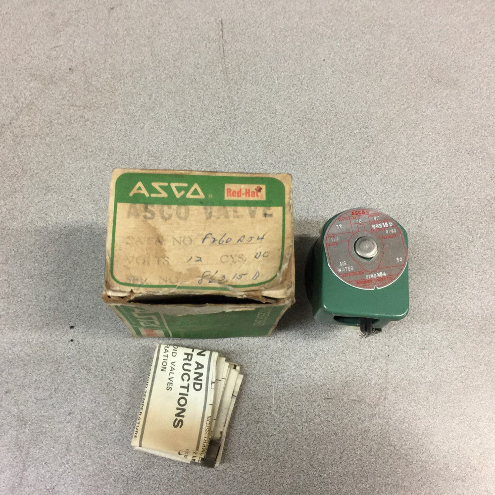 NEW IN BOX ASCO 1/4" 50PSI 12VDC SOLENOID VALVE 8260A54