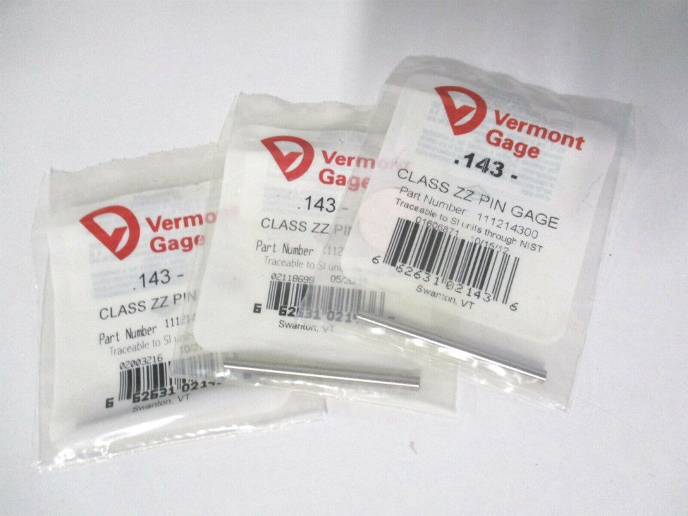 Vermont Gage (111214300) 0.143" Diam Class ZZ Minus Plug & Pin Gage - Lot of 3
