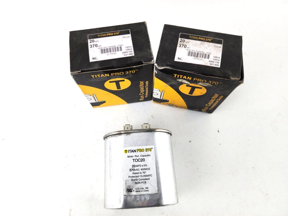 2pcs TitanPro 370 Motor Run Capacitor Oval TOC20 20MFD 370VAC