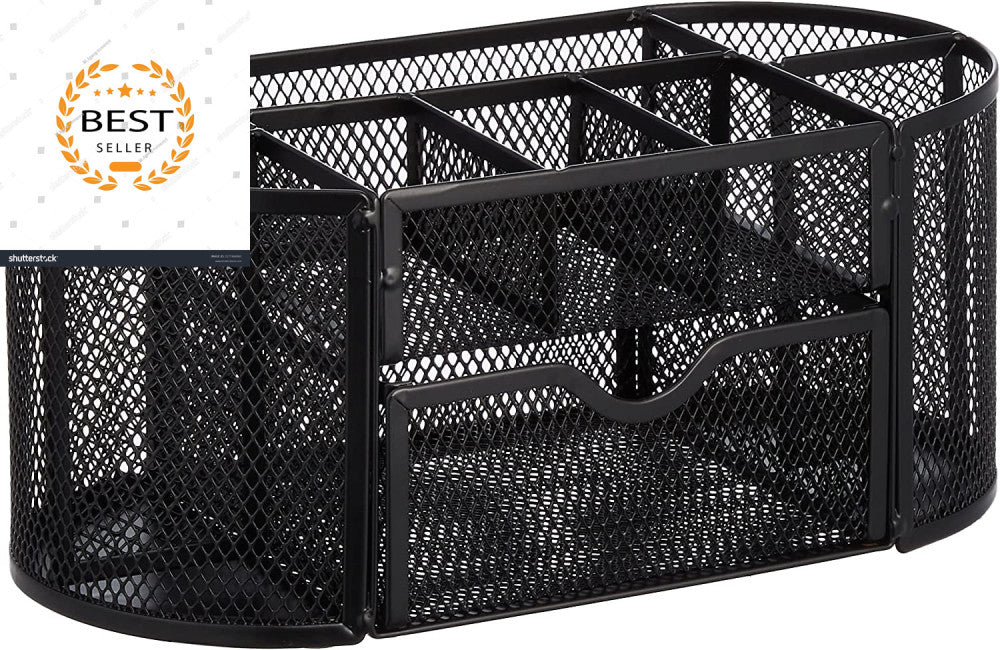 Mesh Desk Office Organizer, Black, 9.25" X 4.53" X 3.94"