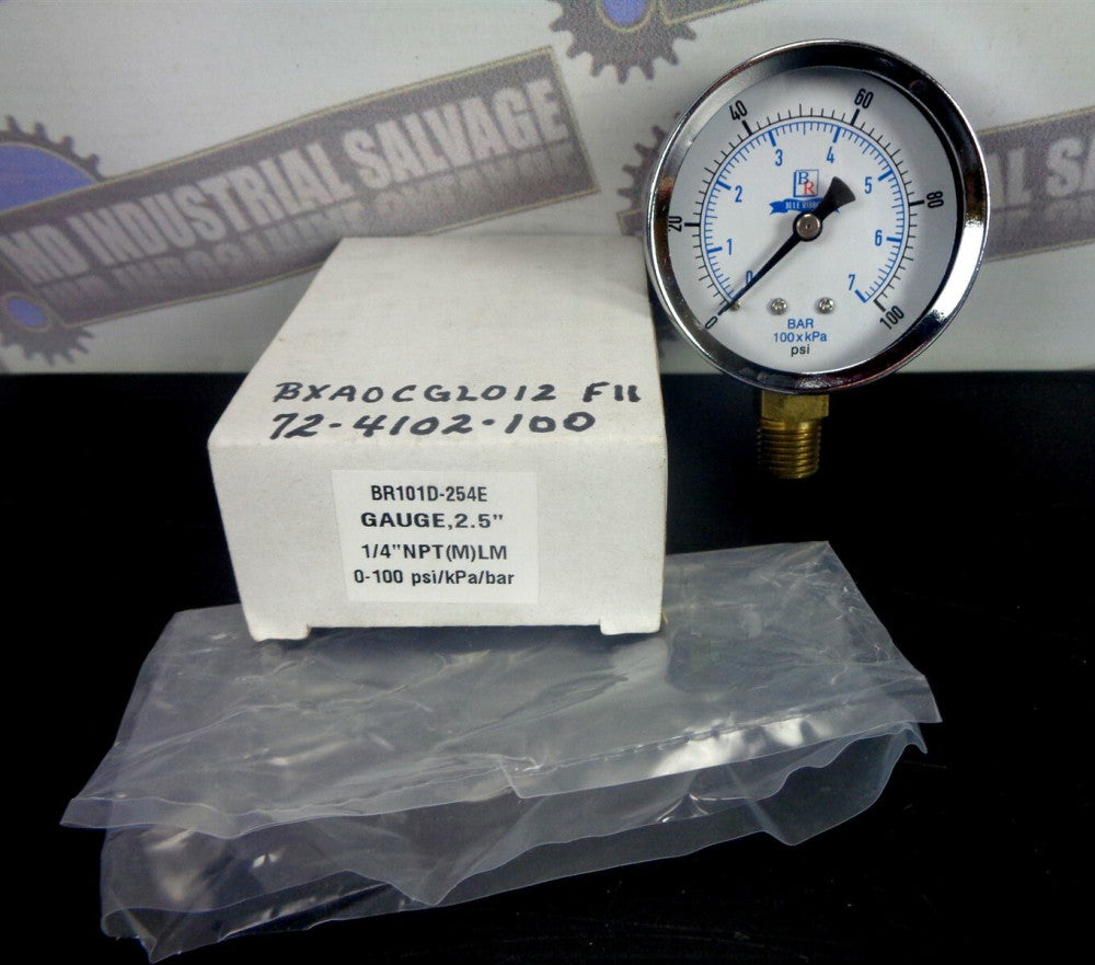BLUE RIBBON BR101D-254E Gauge, 2½" - ¼" NPT(M)LM 0-100 PSI (NEW in BOX)