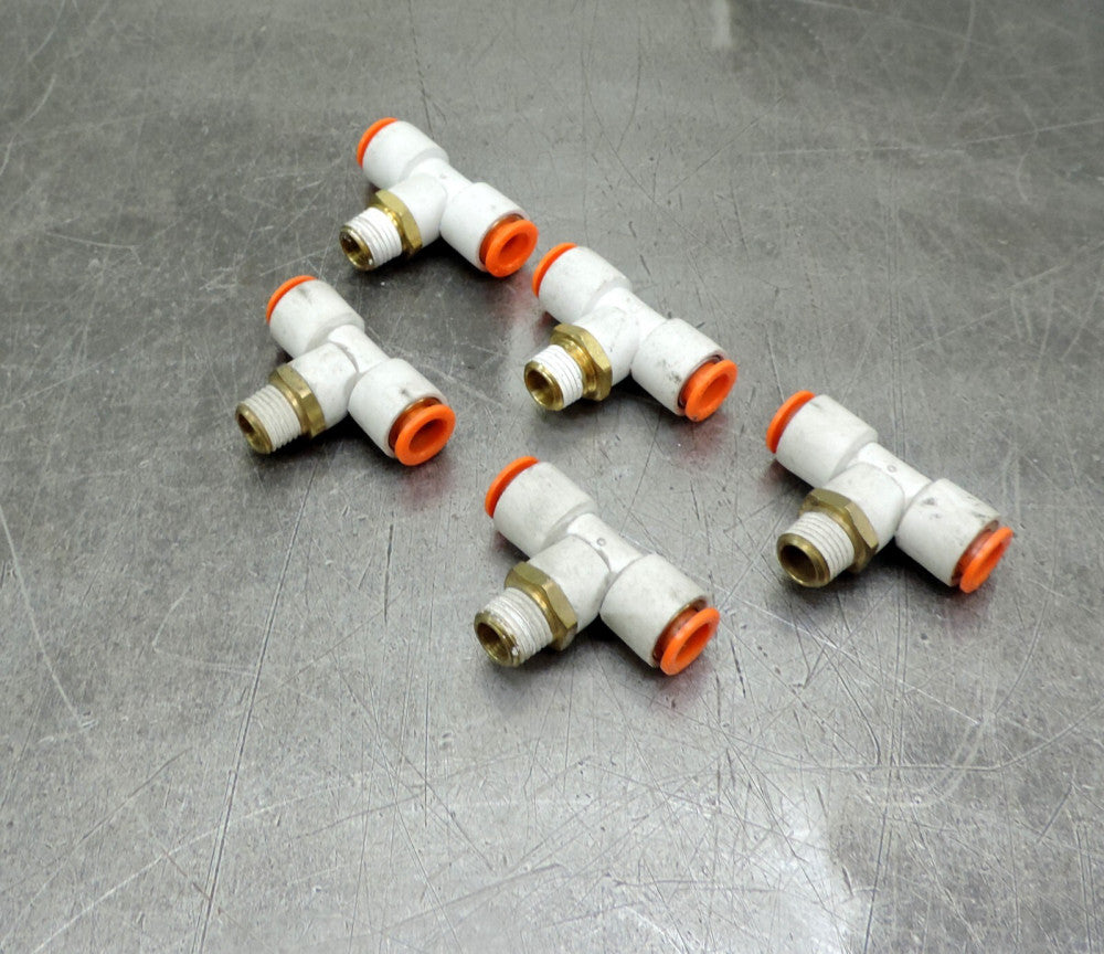 SMC 1/4" NPT X 3/8" Tee Union Push to Connect Fitting Lot of (5) Five