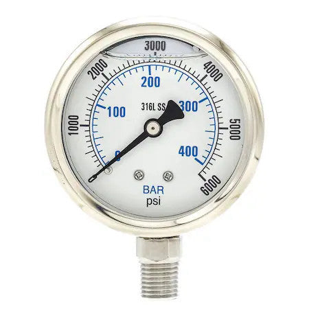 Pic Gauges Pro-301L-254S-01 Industrial Pressure Gauge, 0 To 6,000 Psi, 2 1/2 In