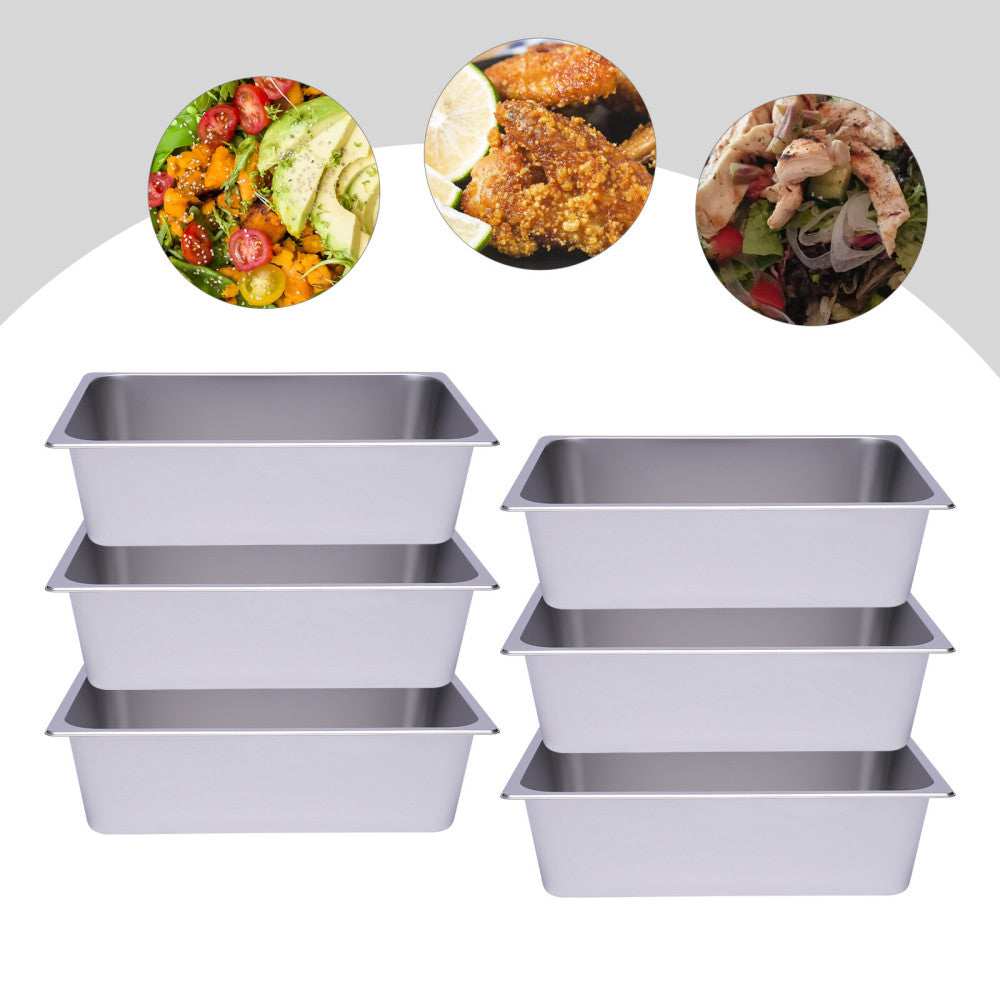 6 Pack 6 In Deep Full Size Steam Table Pans Stainless Steel Pan Hotel Restaurant