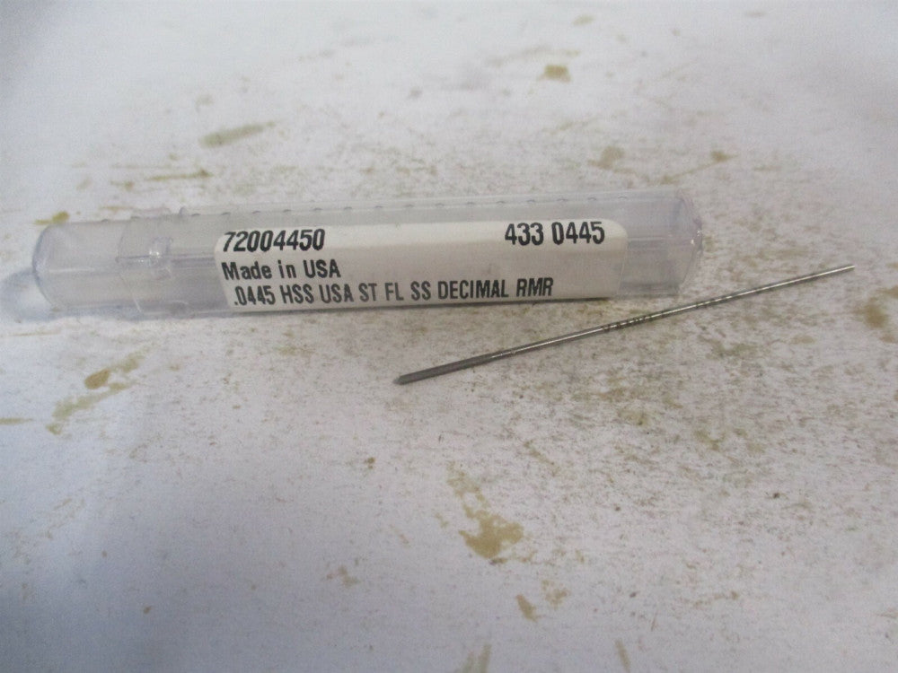 (433-0.0445) 0.0445" x 1/2" x 2-1/2" Straight Shank HSS 4-Flute Chucking Reamer