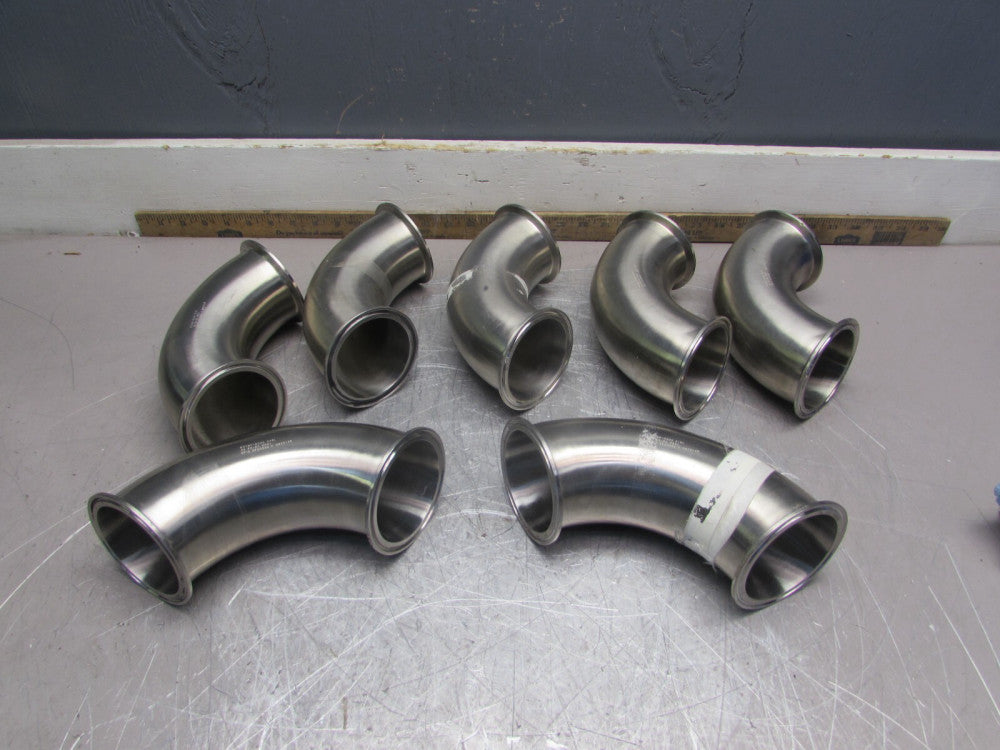LOT of 7 - DIXON B2CMP-R300, 3" SANITARY ELBOW, 90*, 316L , 3A ,TRI-CLAMP, CLEAN