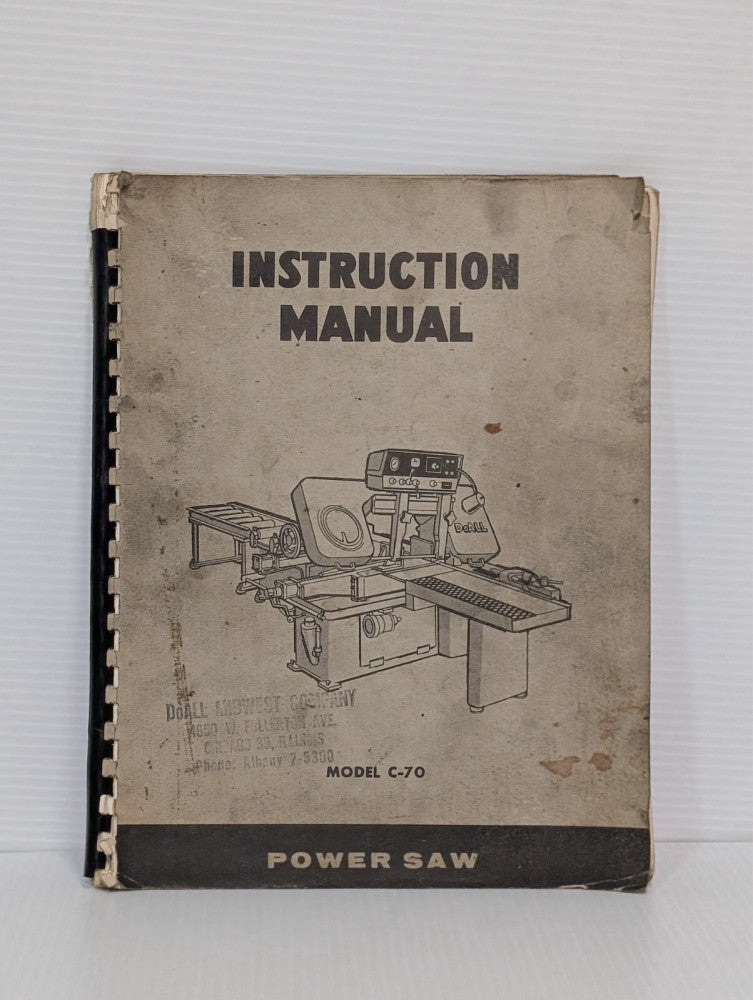 DoALL Model C-70 Power Saw Operator's Instruction Manual, Free USA Ship