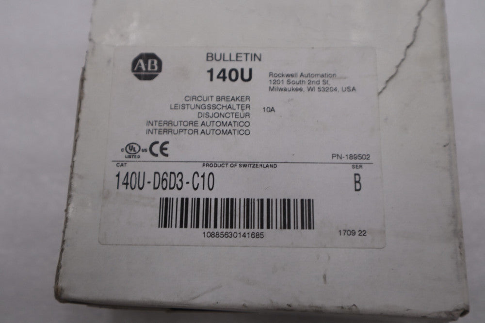 NEW Allen Bradley 140U-D6D3-C10 Molded Case Circuit Breaker STOCK H521A