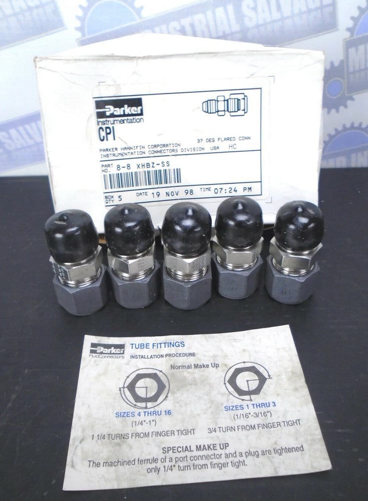 (Box of 5)- PARKER - 8-8 XHBZ-SS 1/2" 37° STAINLESS Flared Adapter (NEW in BOX)