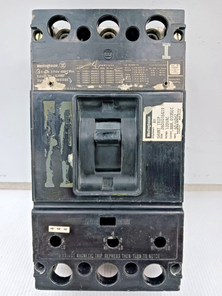 Westinghouse 400 Amp Circuit Breaker 3 Pole 600V LB3400F W/O Trip Unit (Flaw)