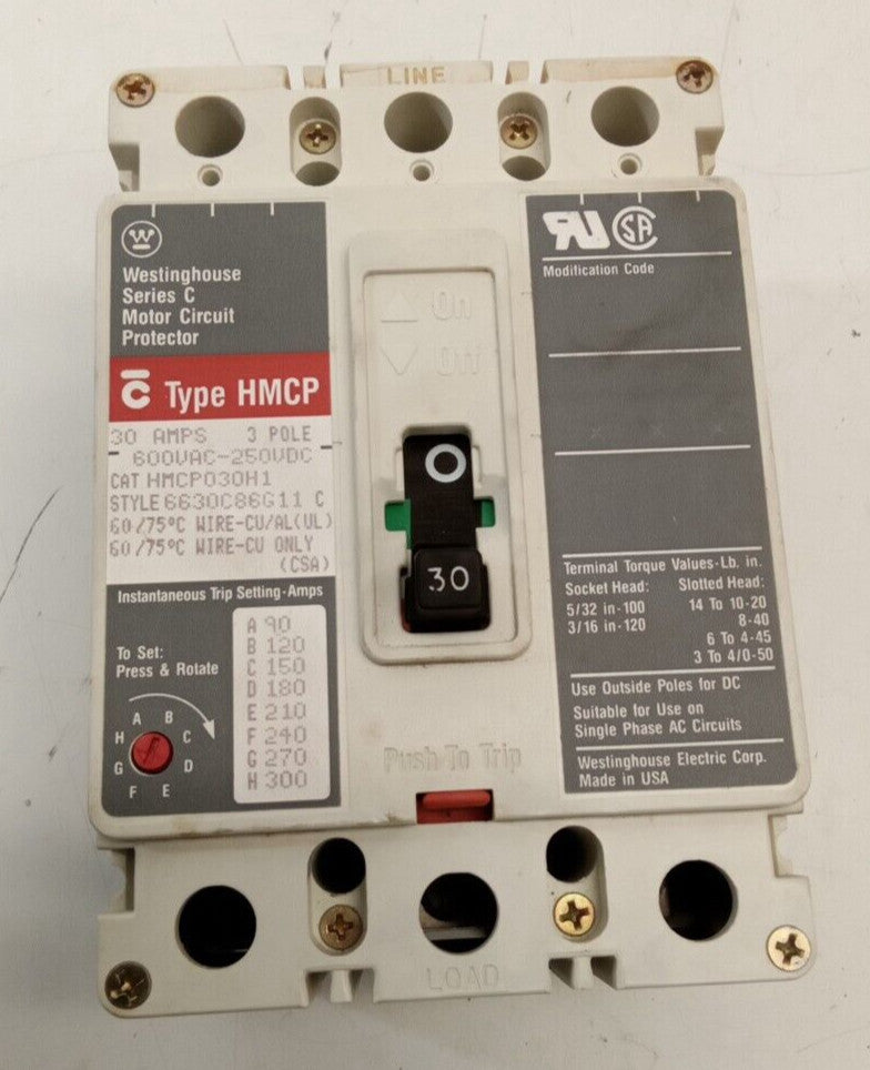 Westinghouse HMCP030H1 Motor Circuit Breaker