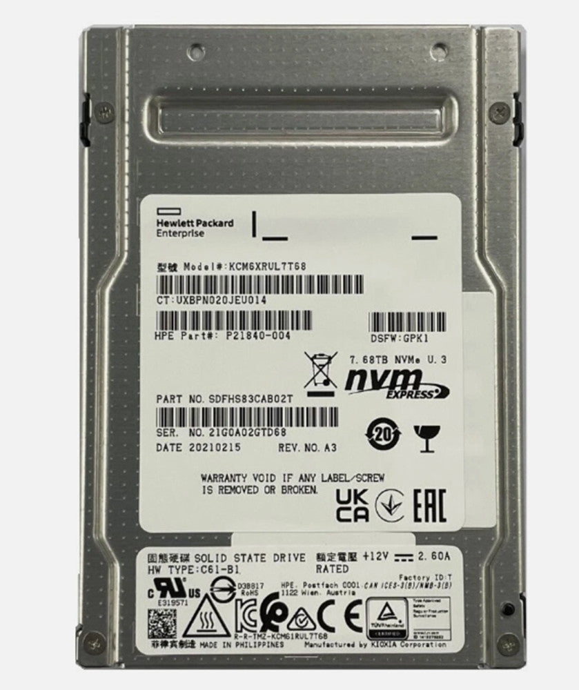 One Brand New KIOXIA KCM6XRUL7T68 Enterprise NVMe SSD 7.68TB PCIe U.3
