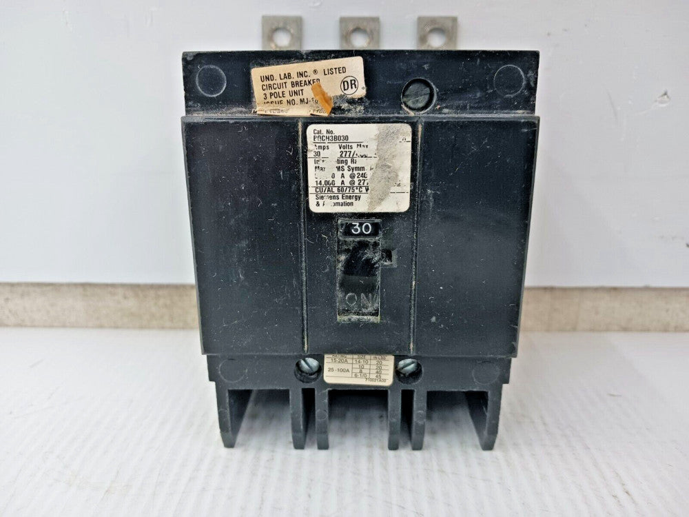 SIEMENS 30 AMP BOLT-ON CIRCUIT BREAKER 3 POLE 277/480 VAC BQCH3B030