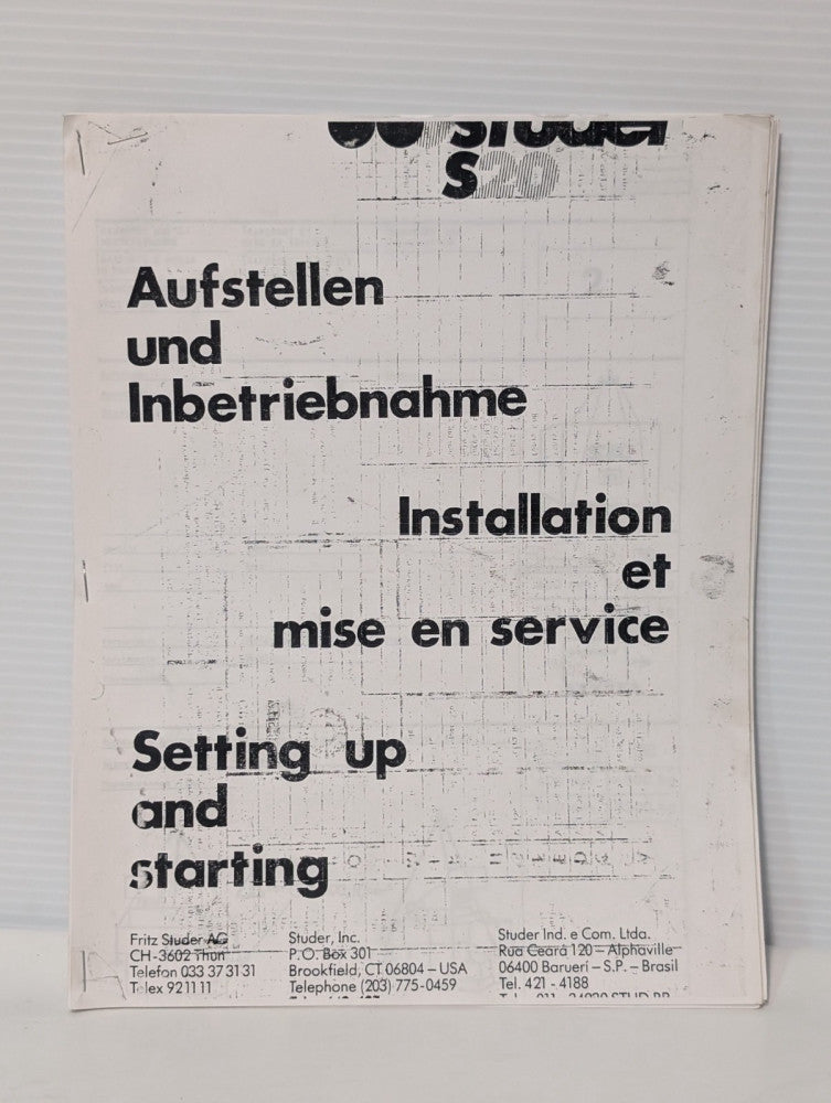 Studer Inc. S20-2 Machine Installation, Setting Up & Starting Manual, as shown