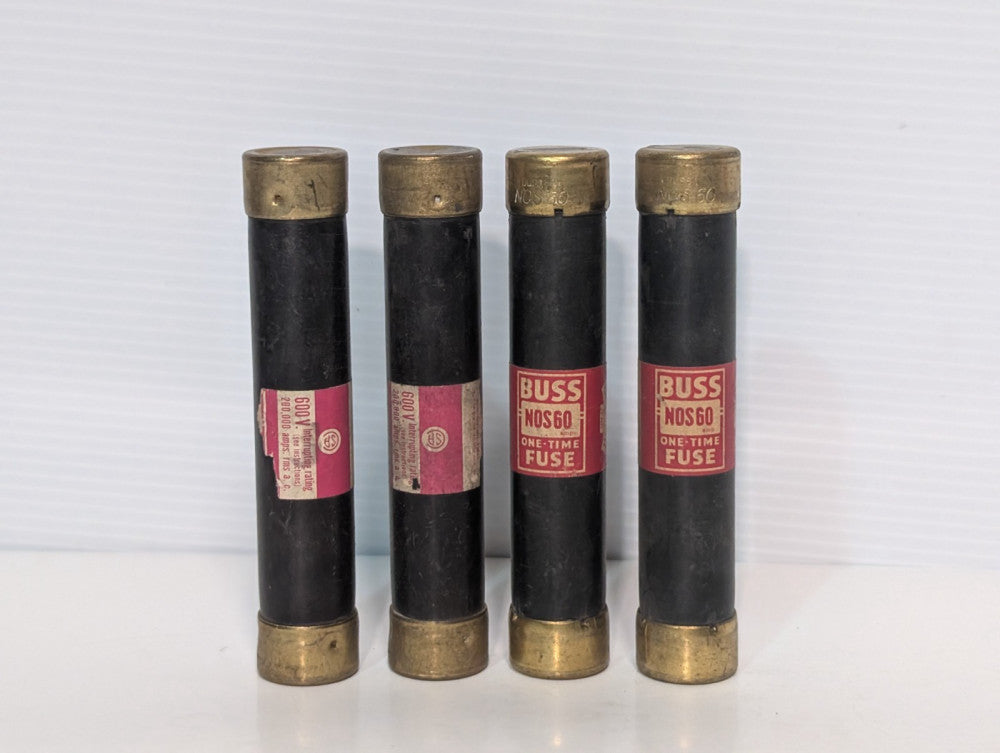 Lot of 4 Bussman Buss NOS60 UM-78 One Time Fuses, 600V, Pre-Owned, As Shown