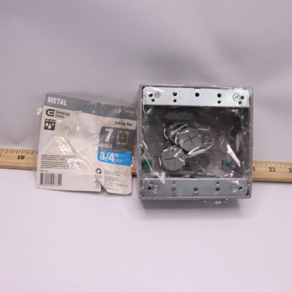 Commercial Electric 2-Gang Weatherproof Box with 7 Holes and Side Lugs Gray 3/4"