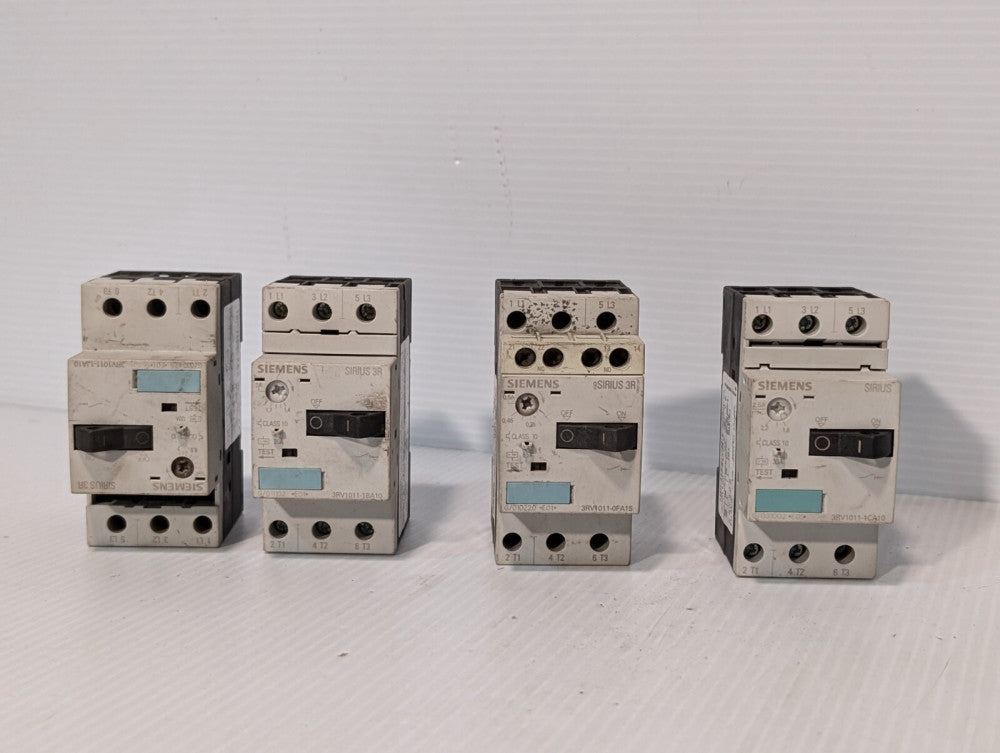 Lot of 4 Siemens 3RV1011 Molded Case Circuit Breakers, 0.35-10 A, 690 VAC
