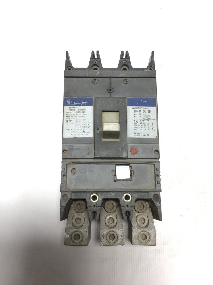 GE Spectra RMS SGHA36AT0400 Circuit Breaker Hi Break 600VAC 3 Pole 400 Amp