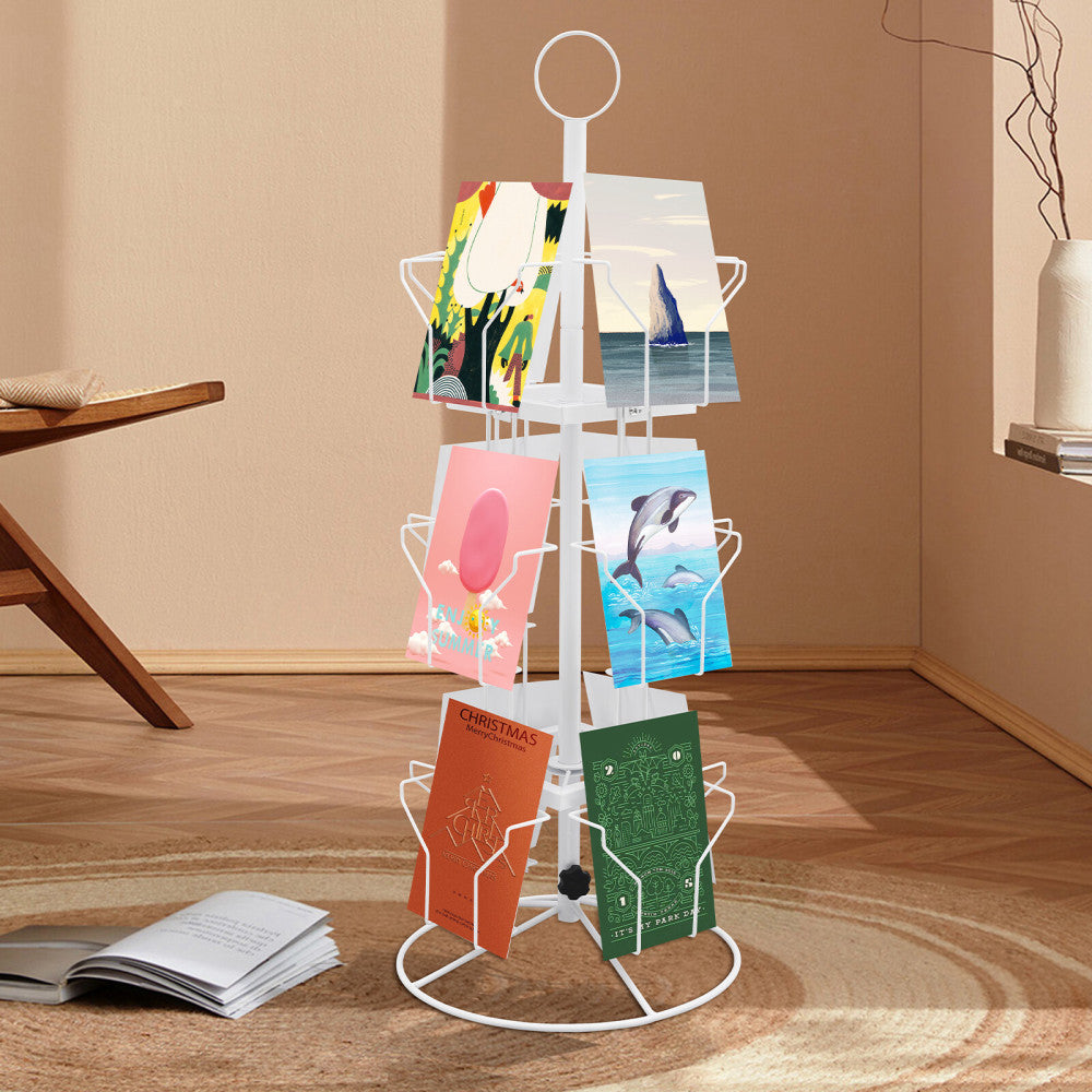 3 Tier Greeting Card Rack Spins 12 Pocket White Retail Display Rotating Holder