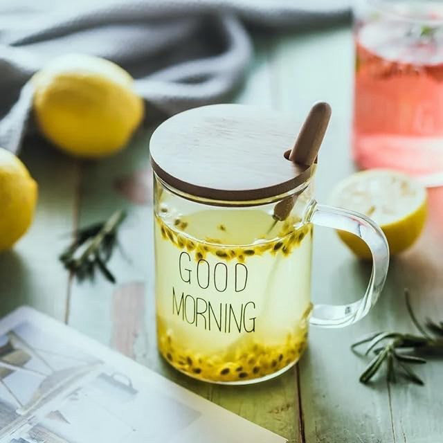 24Pcs/pack 8 oz Glass Cups with Lids & Spoons Sublimation-Good Morning