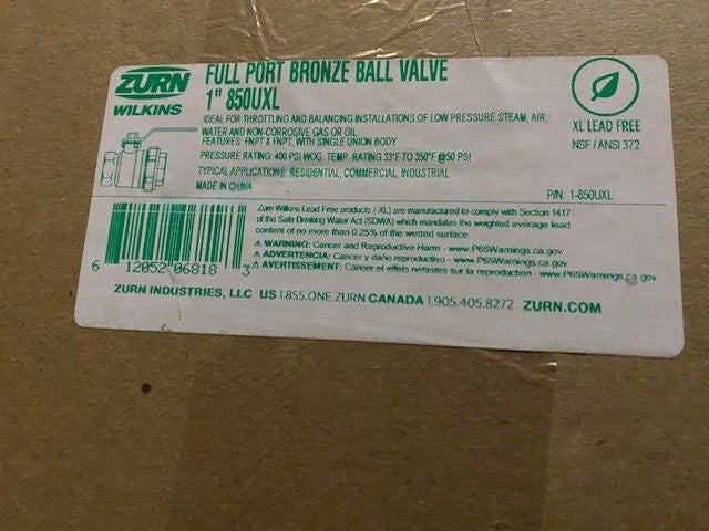 ZURN Full Port Bronze Ball Valve - 1-850UXL (NEW)