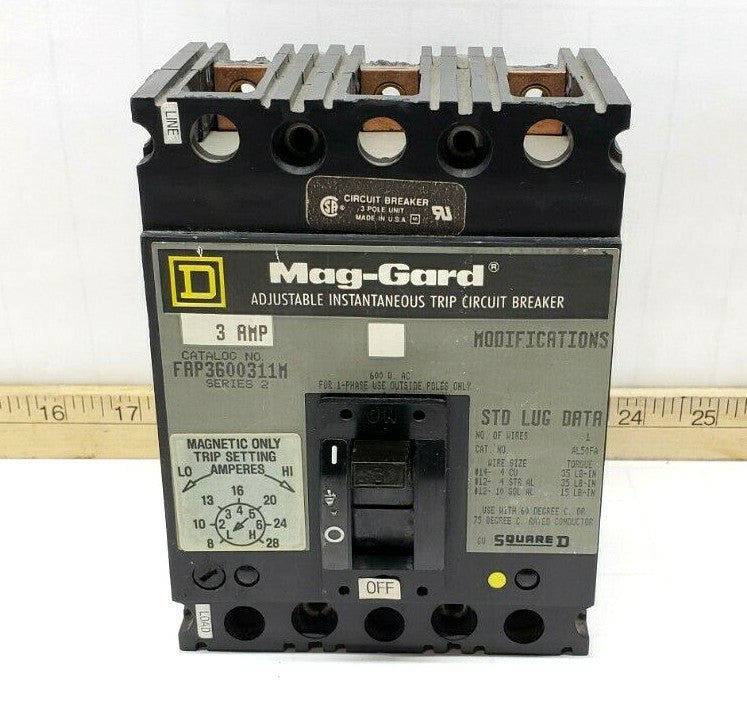 Square D 3 Amp Circuit Breaker 600 VAC 3 Pole FAP3600311M