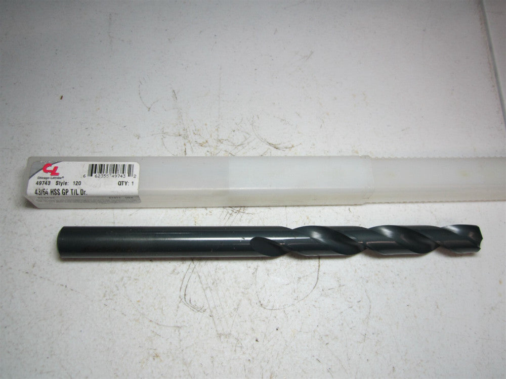 Chicago - Latrobe (49743) 43/64" 118° Spiral Flute HSS Taper Length Drill Bit