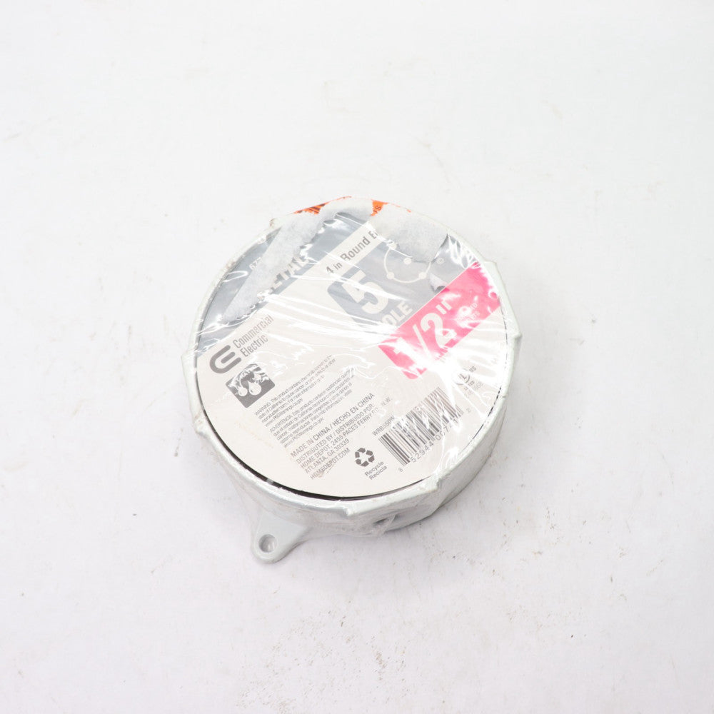 Commercial Electric Round Weatherproof Box with Holes White 1/2" x 4" WRB550W