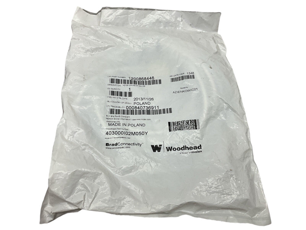 Woodhead 40300I02M050Y Nano-Change Molded Connector 3P Male