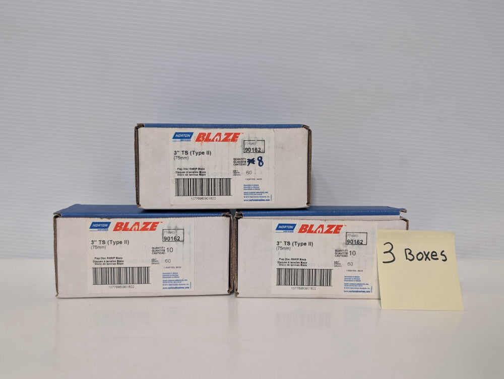 Lot of 28 R980P Blaze Norton Saint-Gobain Flap Disc, 3" TS Type II 75mm, 60 Grit