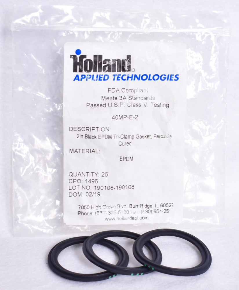 3 Count Holland Applied Tech 2" Black Sanitary EPDM Tri-Clamp Gaskets 40MP-E-2