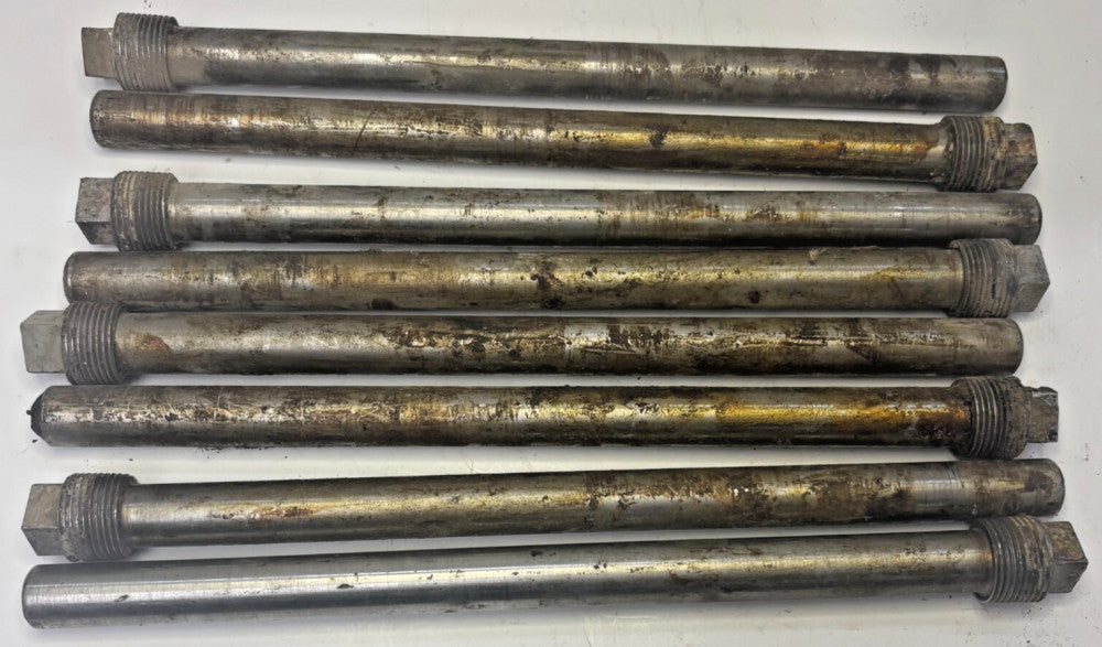 STEEL ANODE RODS LOT OF 8 DIAMETER 3/4" TPI 14 LENGTH 12-3/8" HEAD OAD 5/8"X3/8"
