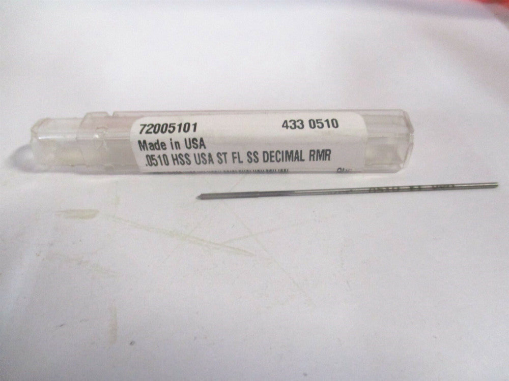 (72005101) 0.051" x 1/2" x 2-1/2" OAL 4-Flute Straight Flute HSS Chucking Reamer