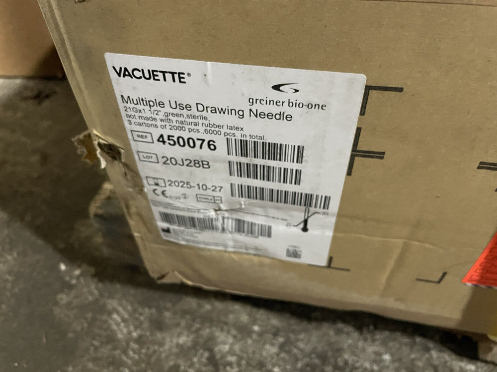 (2,000) Greiner VACUETTE Multi-Sample Collection Needle, 21G x 1.5" Green 450076