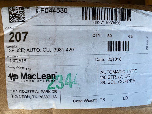 (CASE OF 50) Maclean Power 207 COPPER SPLICE