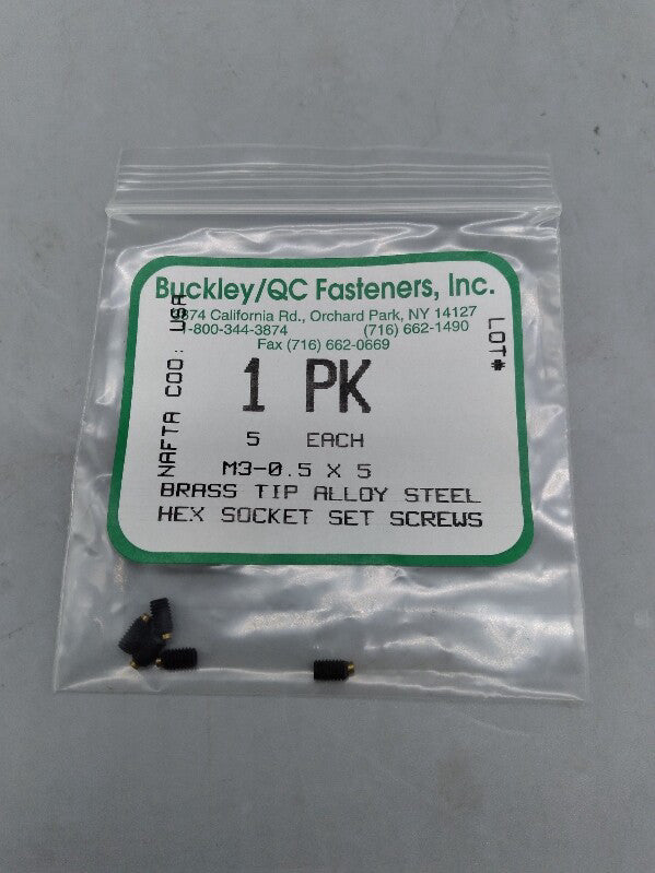NEW Buckley/QC Fasteners M3-0.5 Brass Tip Alloy Steel Hex Sockets Lot of 5