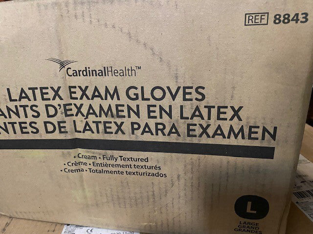 (Case of 1,000) Cardinal Health Latex Exam Gloves Large 8843