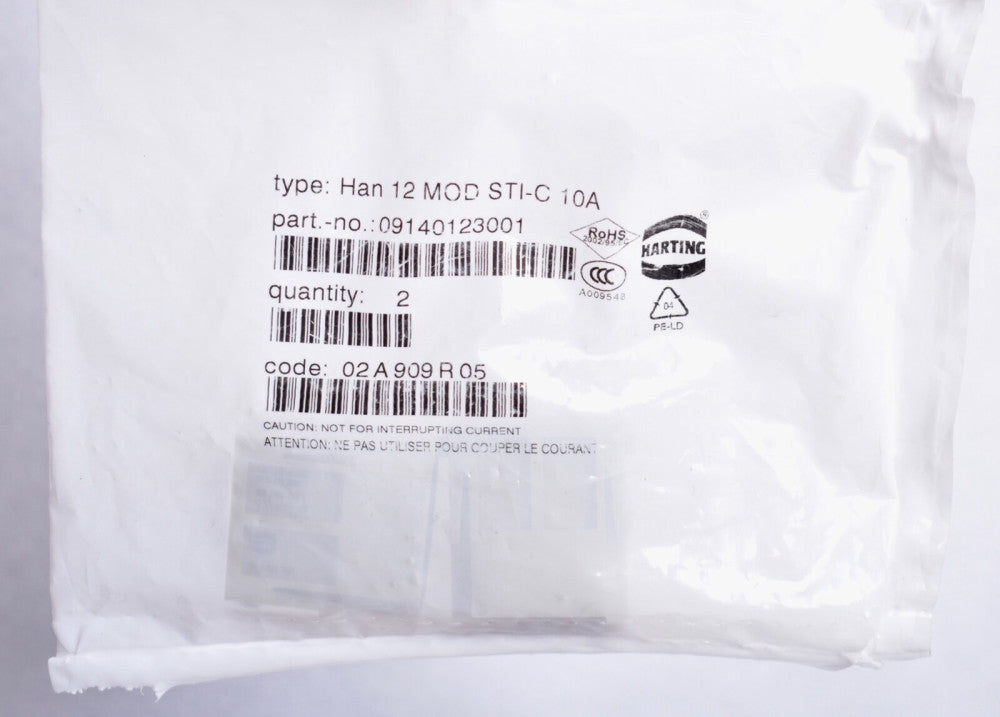2 Count HAN Harting Rectangular Module Plugs 12-Way Crimp 09140123001