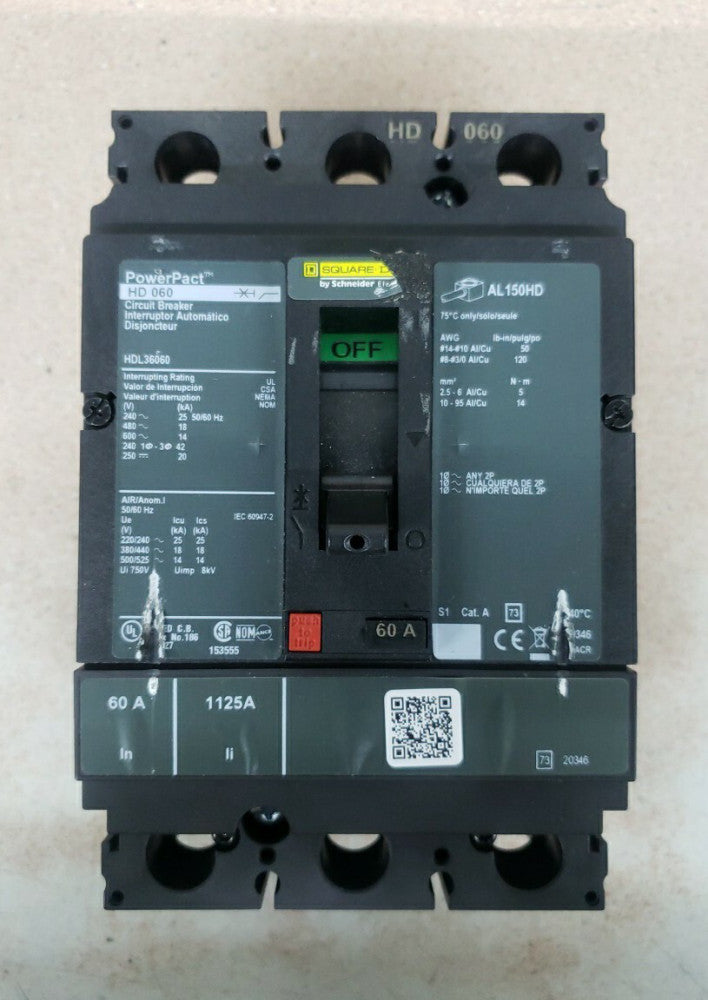 1) New Take Out! Square D HDL36060 60A 3P 600V 3PH Circuit Breaker PowerPact
