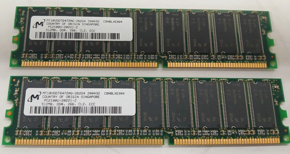 MICRON MT 18VDDT6472AG DDR SERVER RAM MODULE CL2 NON ECC 512 MB LOT OF 2