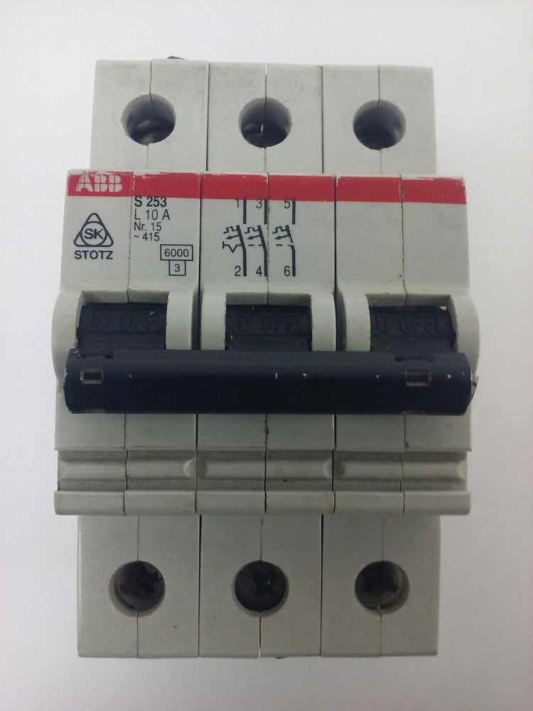 ABB, S253, CIRCUIT BREAKER, L 10A, Nr.15, 3P, 220/380VAC, MAX 240VAC, 10KA, NEW