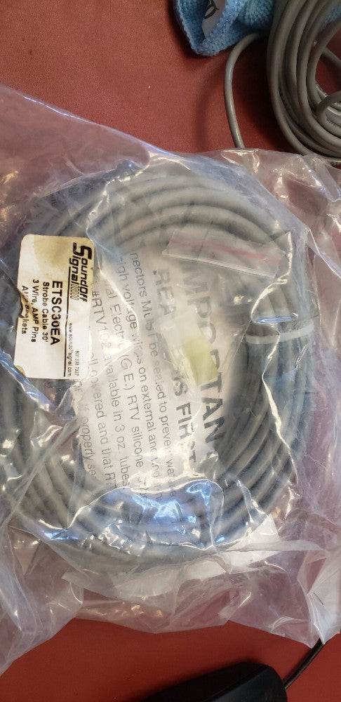 30' ft Strobe Cable 3 Wire Power Supply Shielded for Whelen Federal Signal Code3