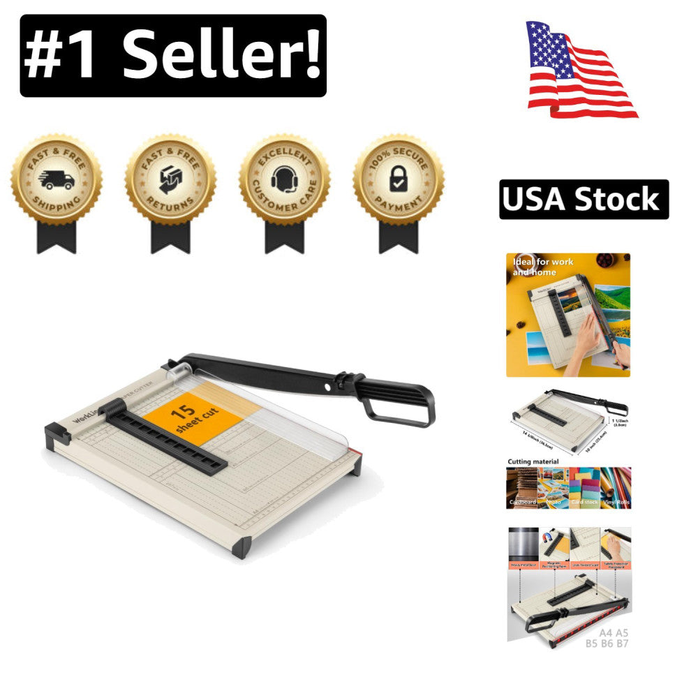 Heavy Duty A4 Guillotine Paper Cutter with Safety Guard, Cuts 15 Sheets Effor...