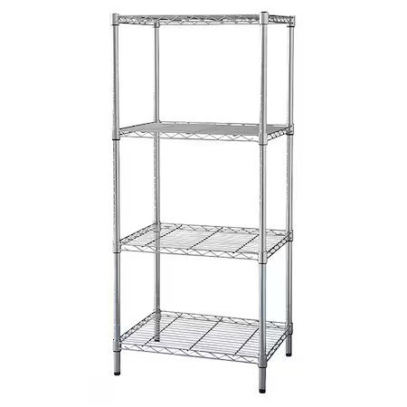 Zoro Select 1Pgg5 Wire Shelving Unit, 24"D X 24"W X 74"H, 4 Shelves, Chrome