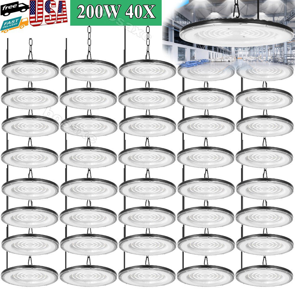 40 Pack 200W UFO Led High Bay Lights Commercial Warehouse Factory Light Fixture