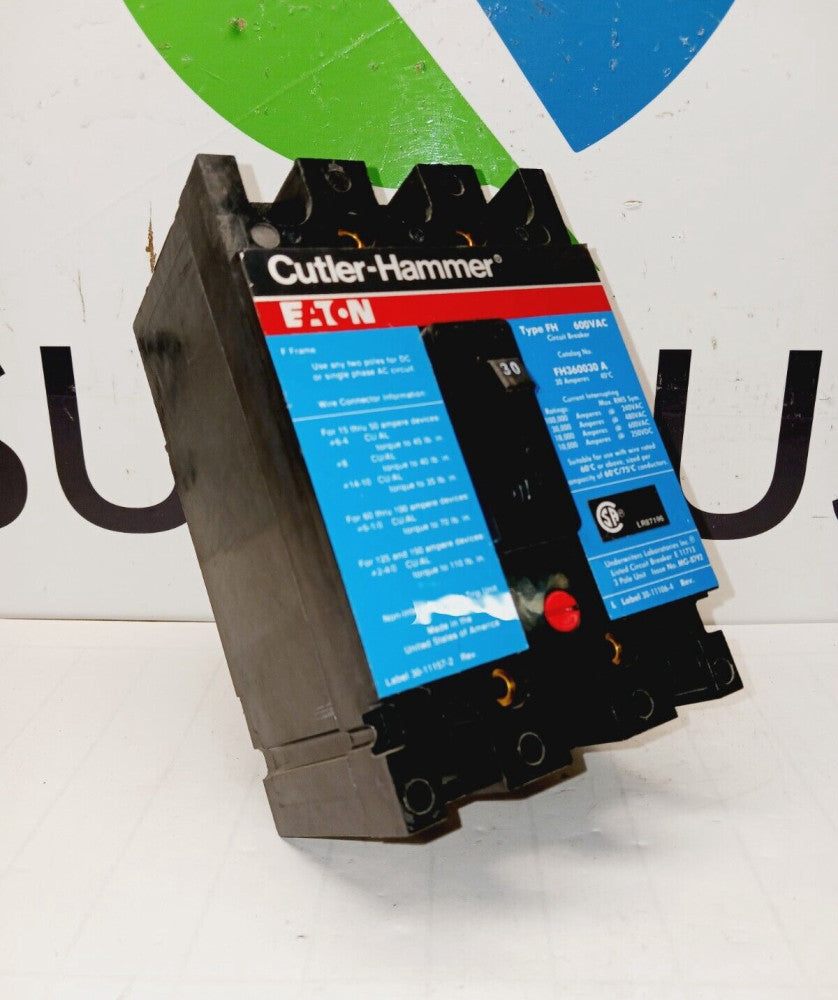 CUTLER HAMMER 30 AMP BOLT-ON CIRCUIT BREAKER 3 POLE 600 VAC / 250 VDC FH360030A