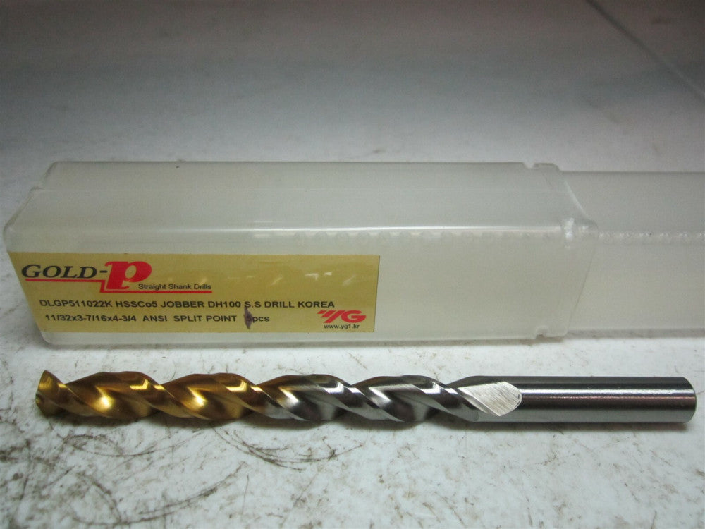YG-1 (DLGP511022K) 11/32 x 3-7/16 x 4-3/4 ANSI Split Point DH100 Jobber Drill