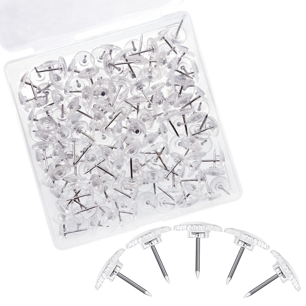 Benvo 200 Pieces Clear Push Pins Thumb Tacks Transparent Head Cork Board Flat...
