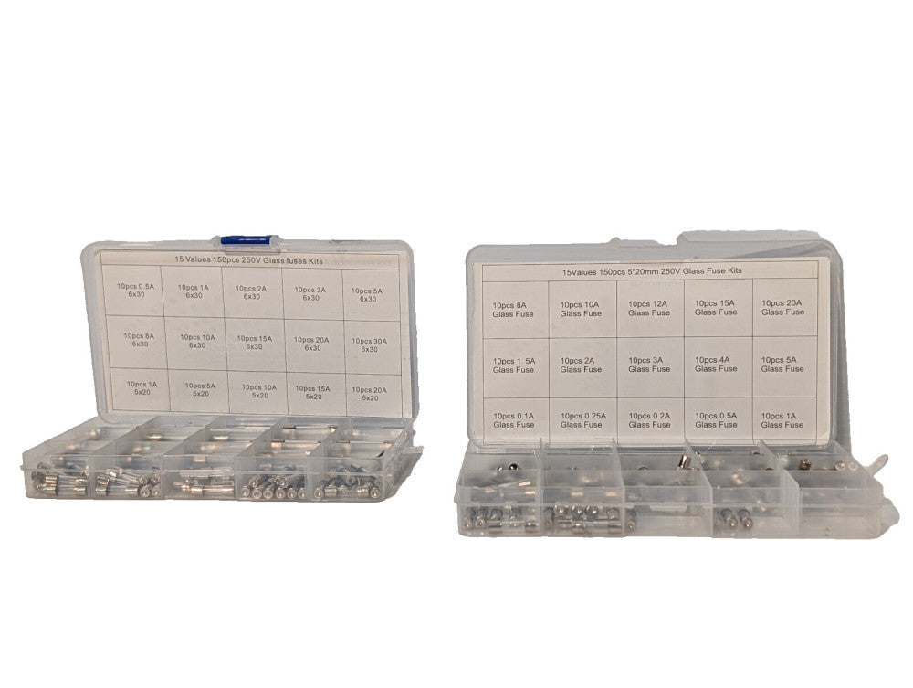 Lot of 2: Uctronics Asstd Miniature Glass Fuses Partial Kits, 250V, .1A-30A