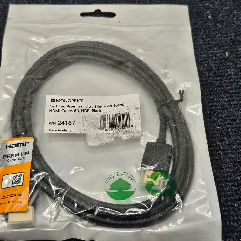 (QTY 10) Monoprice 24187 Premium Ultra Slim High Speed HDMI Cable, 6ft, HDR